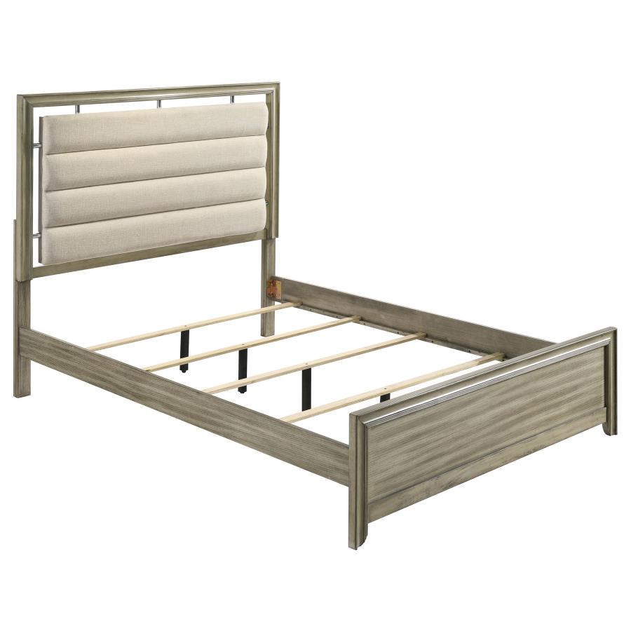 Giselle Eastern King Panel Bed With Upholstered Headboard Rustic Beige