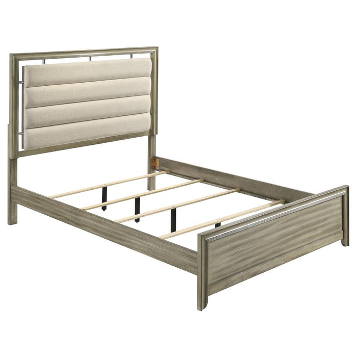 Giselle Eastern King Panel Bed With Upholstered Headboard Rustic Beige