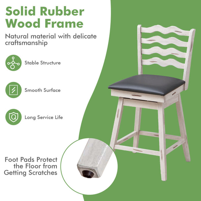 360° Swivel Bar Stools with Rubber Wood Frame and Ergonomic Backrest and Footrest