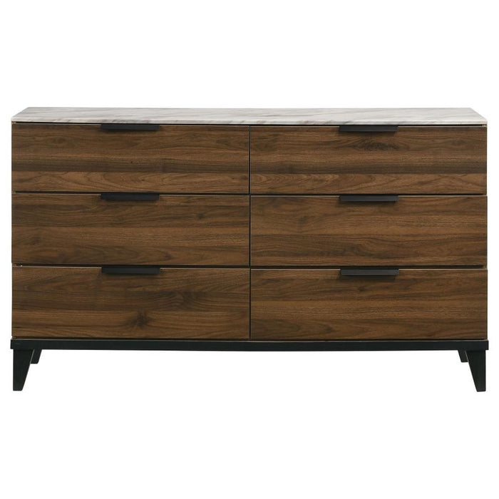 Mays 6-drawer Dresser Walnut Brown with Faux Marble Top