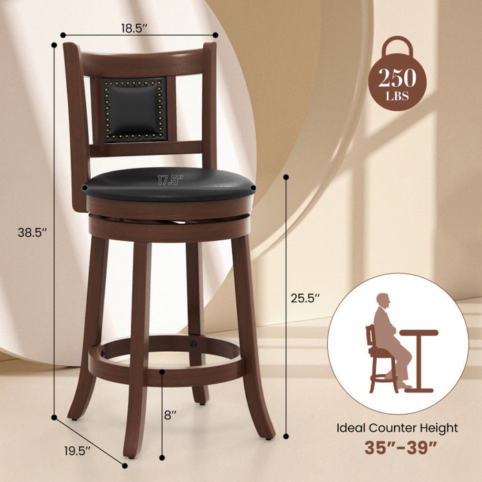 25.5 Inch/30.5 Inch Upholstered Bar Stools Set of 2 with Curved Backrest and Footrest