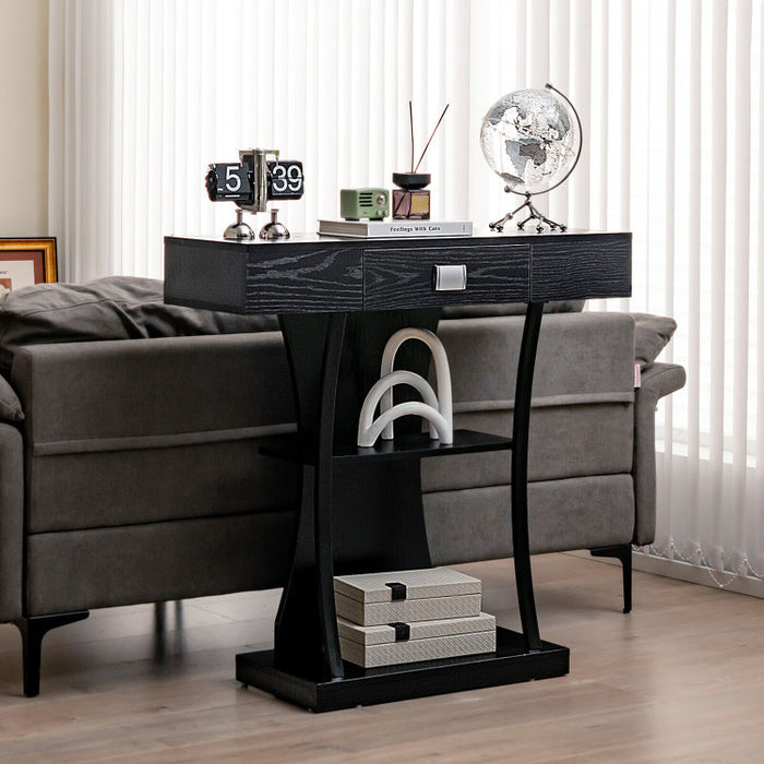 Console Table with Drawer and 2-Tier Shelves for Entryway Living Room