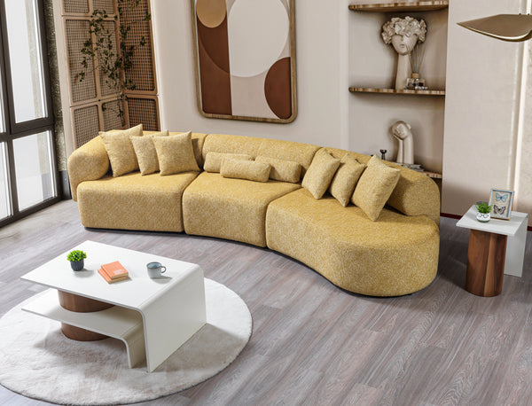 Lena Mustard Boucle 3-Piece Curved Sectional