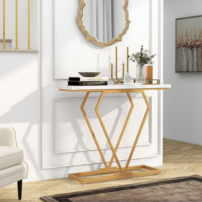 Gold Console Table with Diamond Shape Geometric Frame