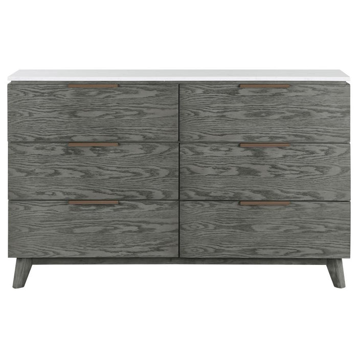 Nathan 6-drawer Dresser White Marble and Grey