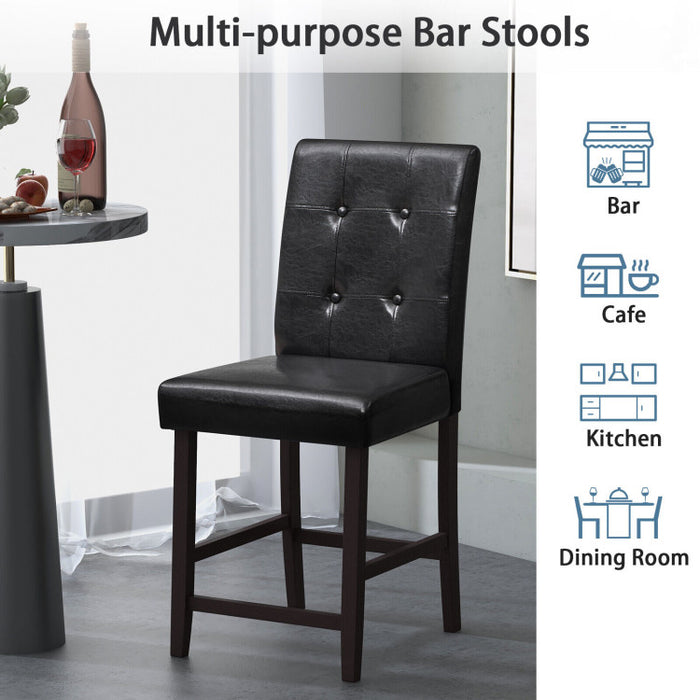 Set of 2 Bar Stools with Rubber Wood Legs and Button-Tufted Back