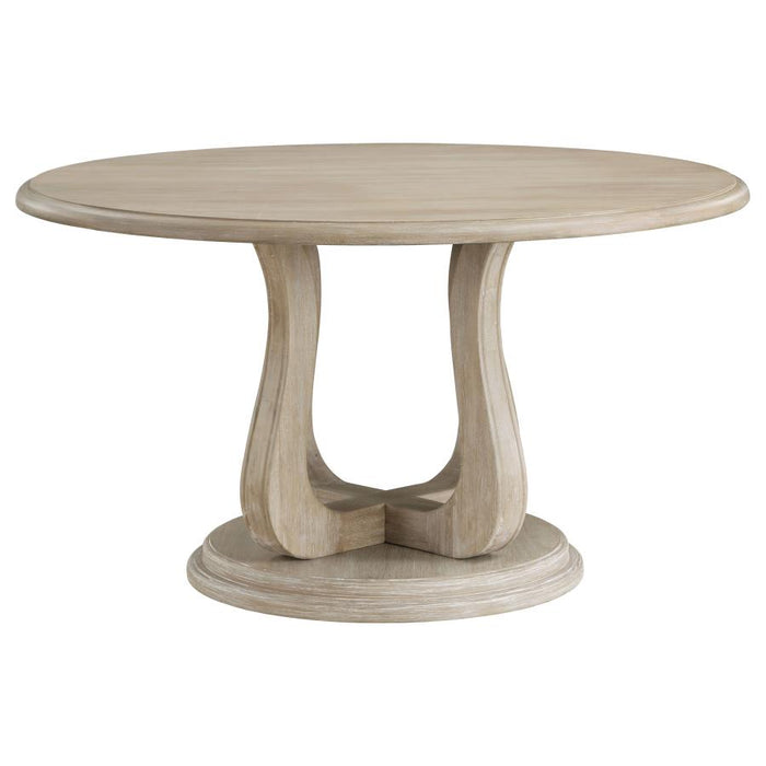 Trofello Round Dining Table with Curved Pedestal Base White Washed