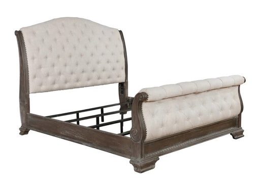 Sheffield Antique Gray Upholstered Sleigh Bed