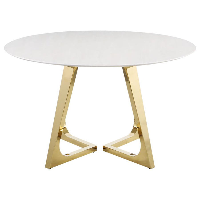 Gwynn Round Dining Table with Marble Top and Stainless Steel Base White and Gold