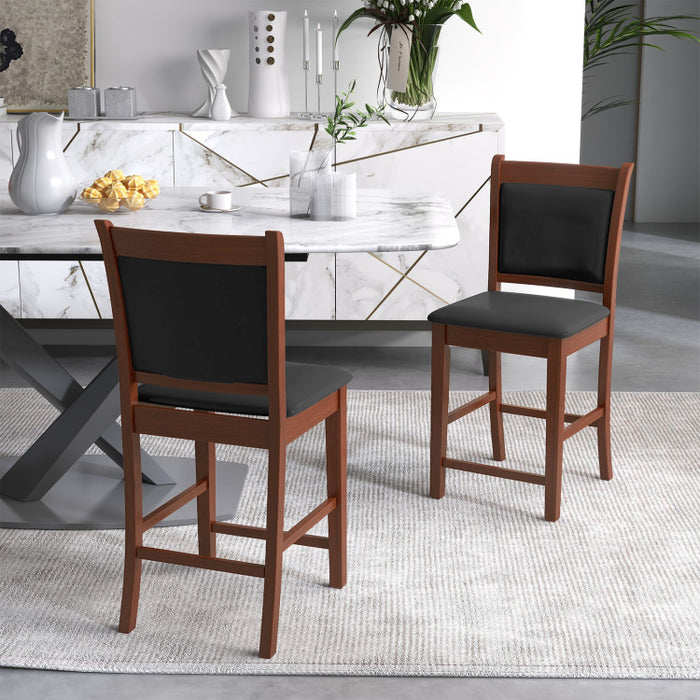 Upholstered Counter Stool Set of 2 with Solid Rubber Wood Frame