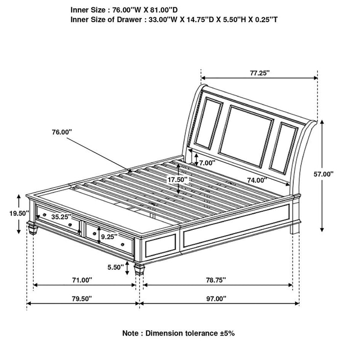 Sandy Beach Storage Sleigh Bed Buttermilk