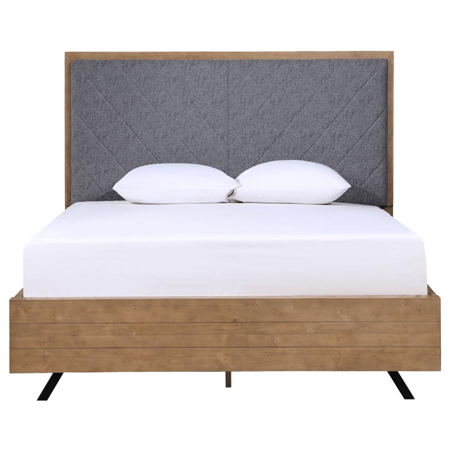 Taylor Upholstered Panel Bed Light Honey Brown and Grey