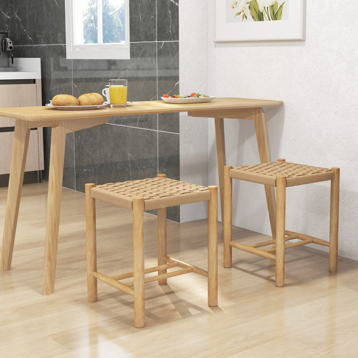 Dining Stool Set of 2 with Rubber Wood Frame