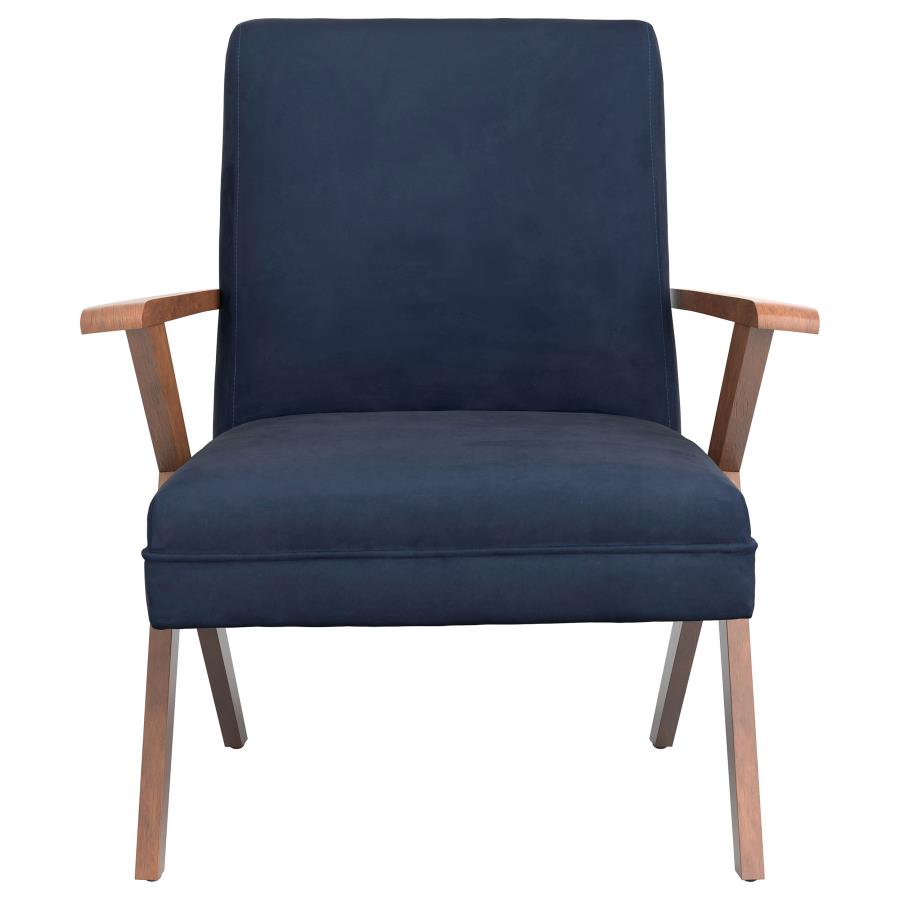 Cheryl Wooden Arms Accent Chair Dark Blue And Walnut