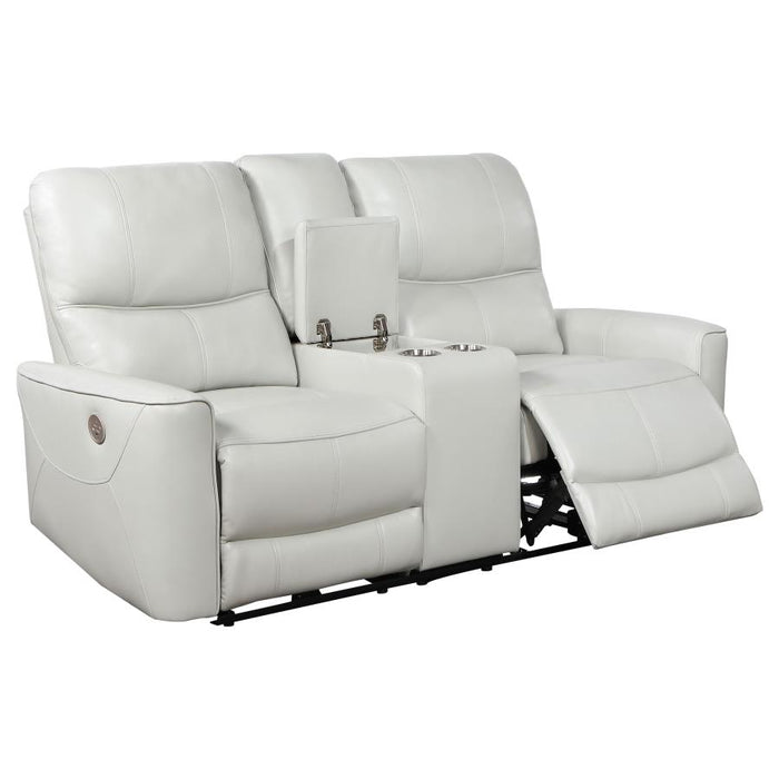 Greenfield Upholstered Power Reclining Loveseat With Console Ivory