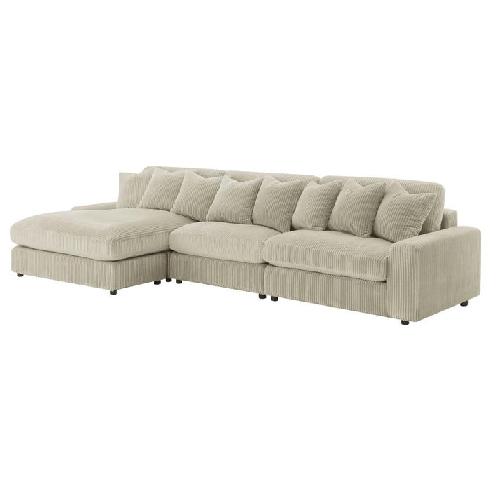 Blaine Upholstered Reversible Sectional Sofa Set With Amrless Chair Sand