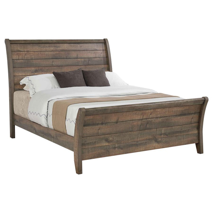 Frederick Sleigh Panel Bed Weathered Oak