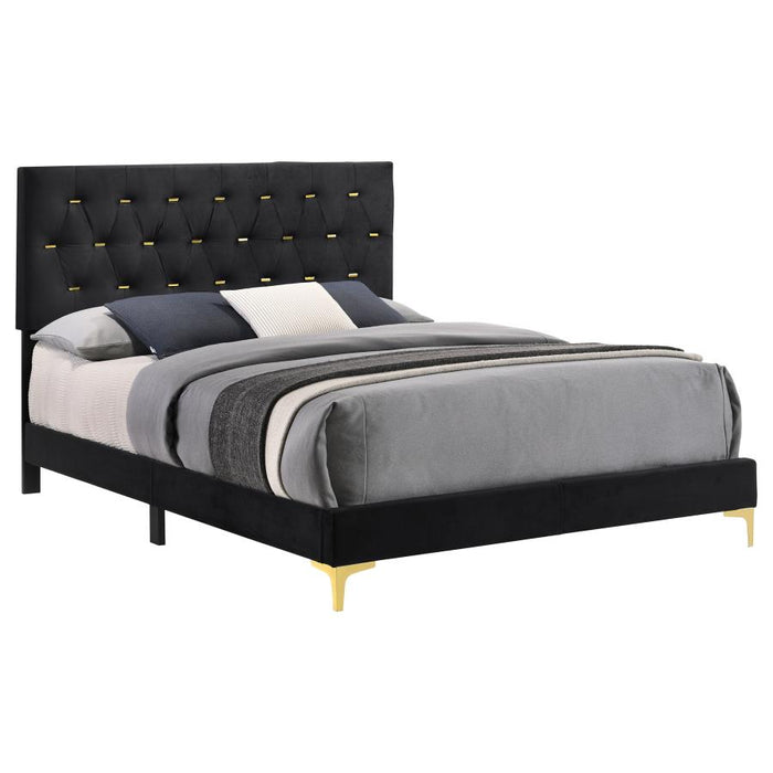 Kendall Tufted Panel Bed Black and Gold