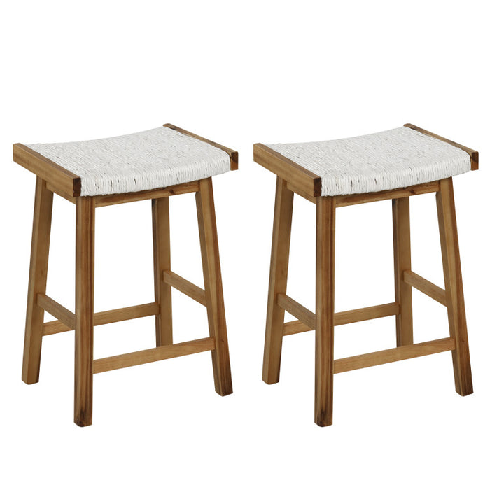 Set of 2 25.5 Inch Dining Bar Stool with Seaweed Woven Seat