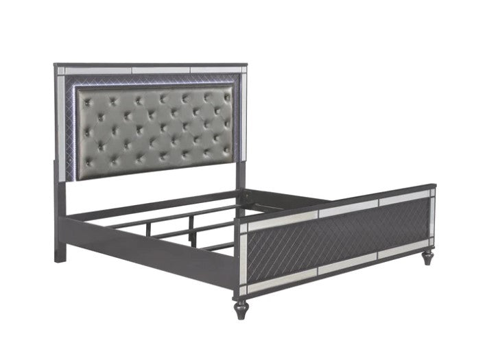 Refino Gray LED Upholstered Panel Bed