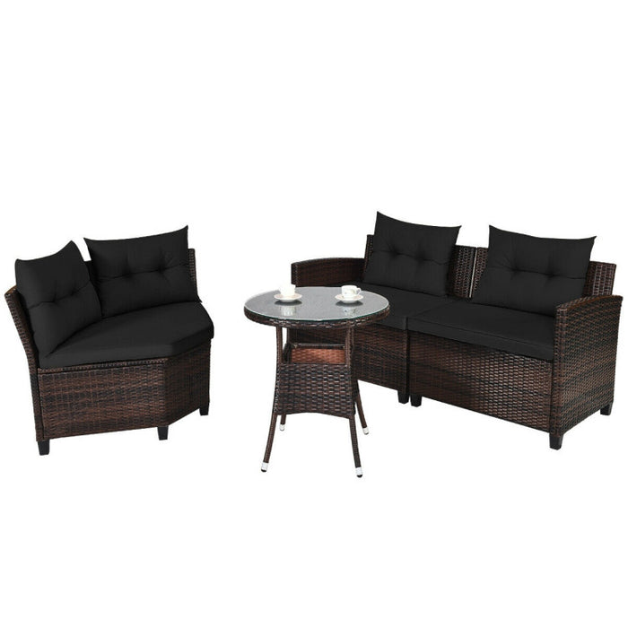 4 Pieces Outdoor Cushioned Rattan Furniture Set