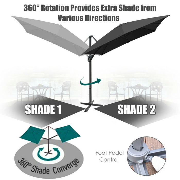 10 x 13 Feet Rectangular Cantilever Umbrella with 360° Rotation Function