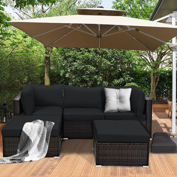 5 Pieces Patio Sectional Rattan Furniture Set with Ottoman Table