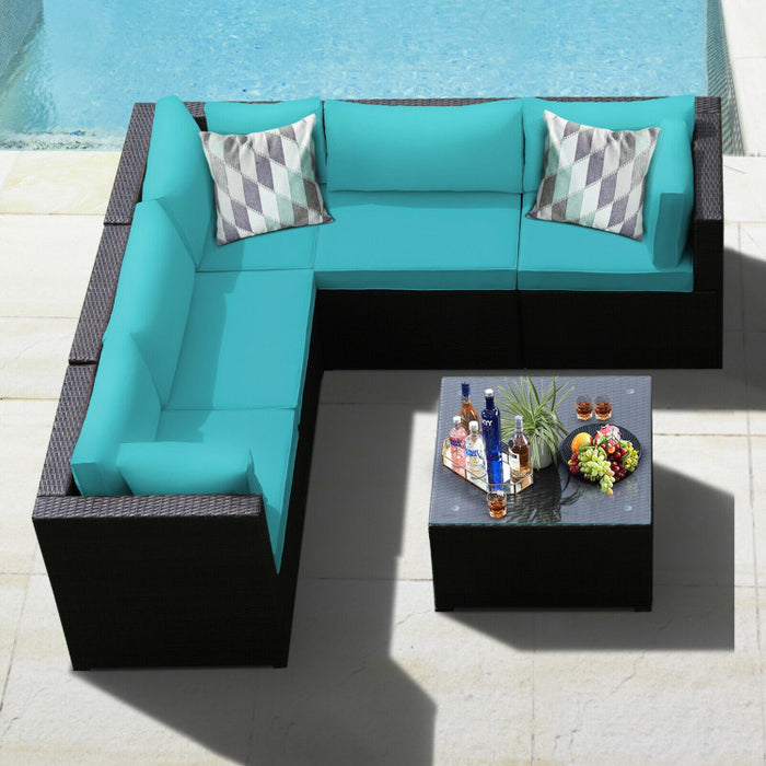 6 Pieces Rattan Patio Sectional Sofa Set with Cushions for 4-5 Person