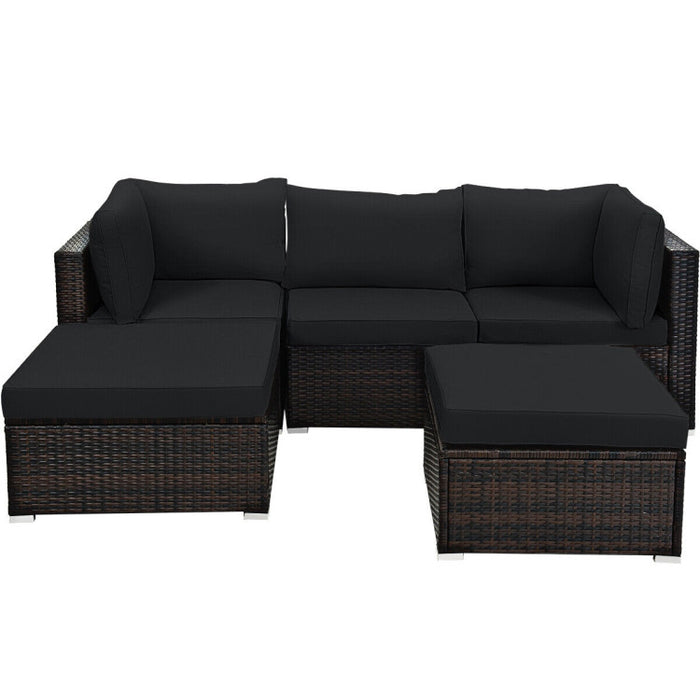 5 Pieces Patio Sectional Rattan Furniture Set with Ottoman Table