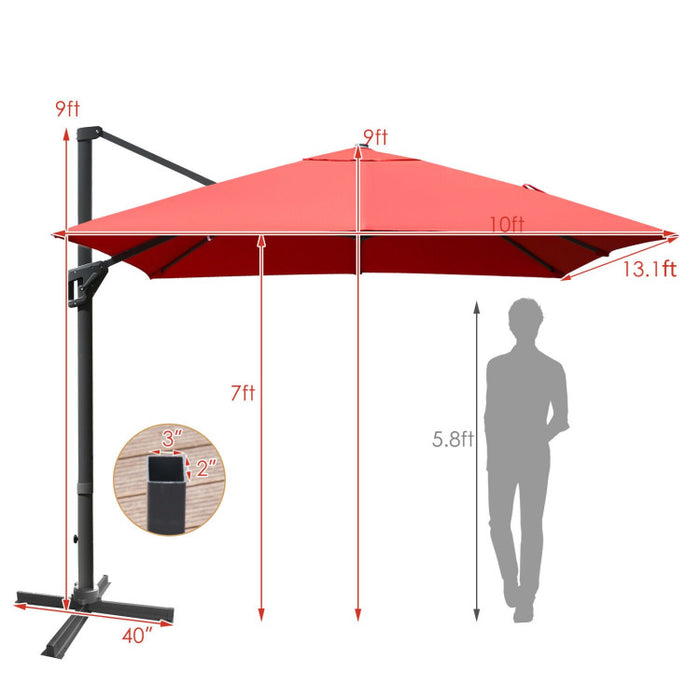 10 x 13 Feet Rectangular Cantilever Umbrella with 360° Rotation Function