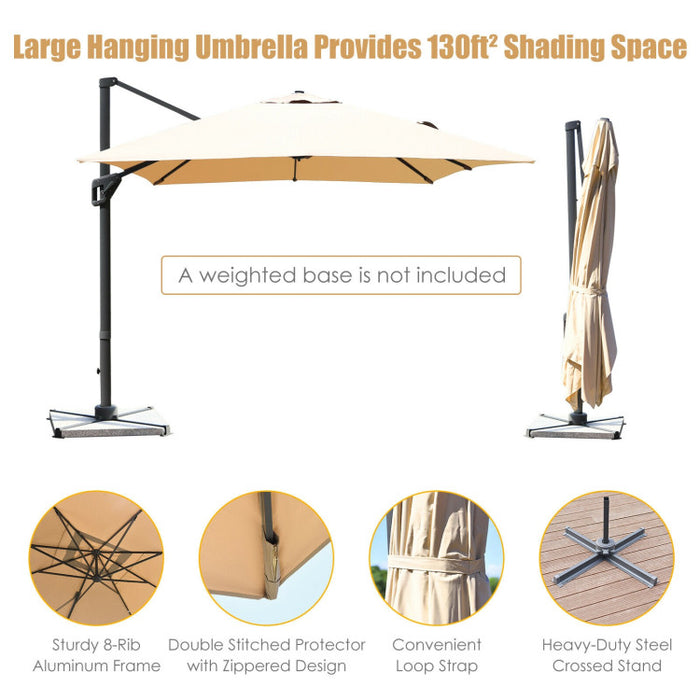 10 x 13 Feet Rectangular Cantilever Umbrella with 360° Rotation Function