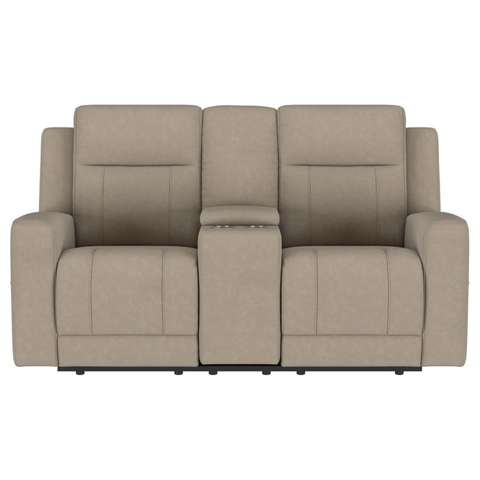 Brentwood Upholstered Motion Reclining Loveseat With Console Taupe