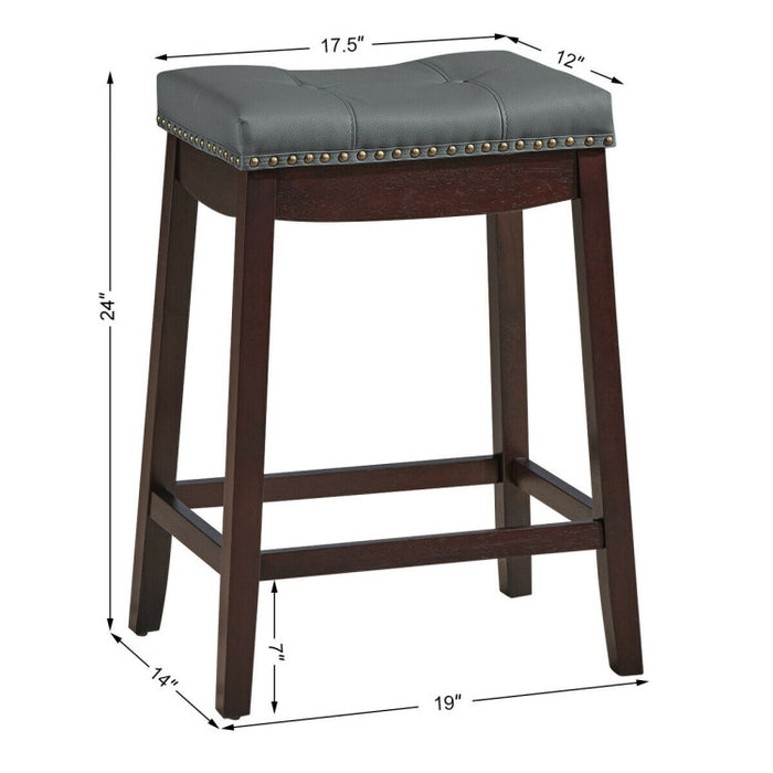 Set of 2 24-Inch Height Backless Counter Stool with Footrest