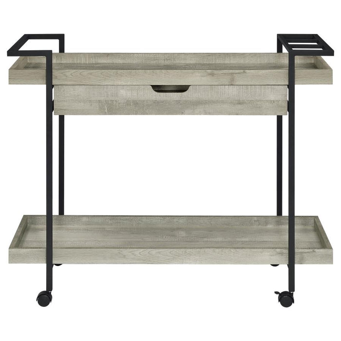 Ventura 2-Tier Bar Cart With Storage Drawer Grey Driftwood