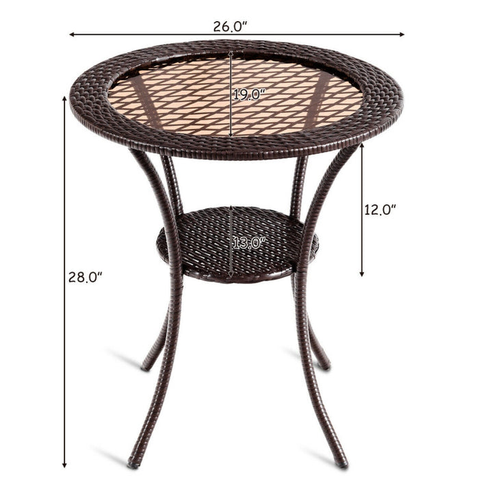 Round Rattan Wicker Coffee Table with Lower Shelf