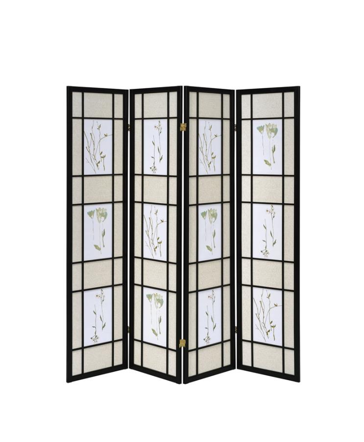 Catabella 4-Panel Floral Print Folding Screen Multi-Color