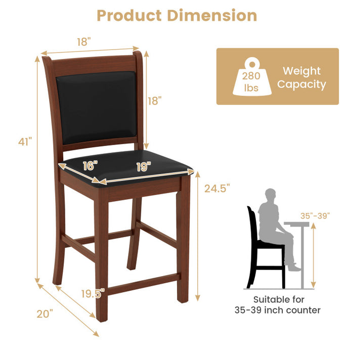 Upholstered Counter Stool Set of 2 with Solid Rubber Wood Frame