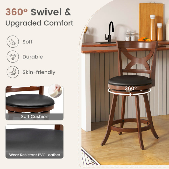 Swivel Bar Stools Set of 2 with Soft Cushion and Elegant Hollow Backrest