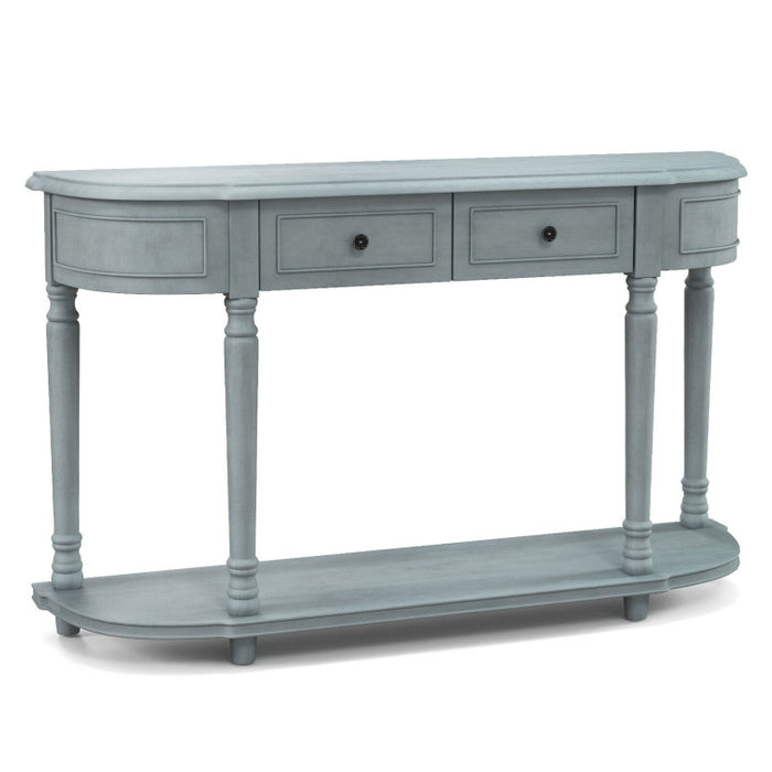 52 Inch Retro Console Table with 2 Drawers and Open Shelf Entryway Sofa Table