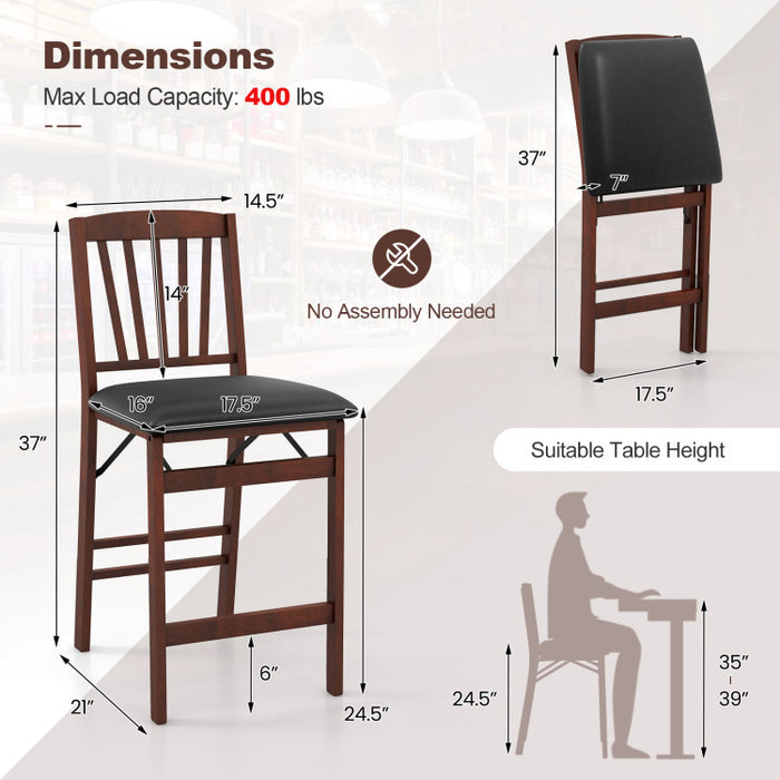 Set of 2 Folding Kitchen Island Stool with Rubber Wood Legs