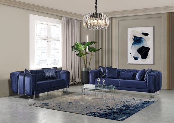 Santana Navy Velvet Loveseat