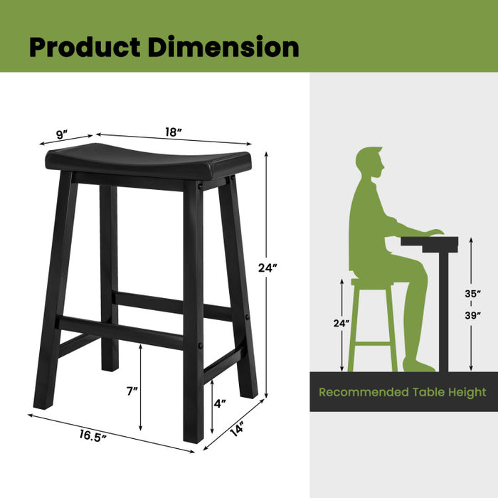 Set of 2 24 Inch Counter Height Stools with Solid Wood Legs