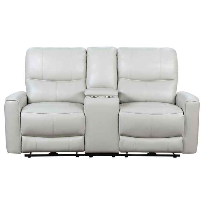 Greenfield Upholstered Power Reclining Loveseat With Console Ivory