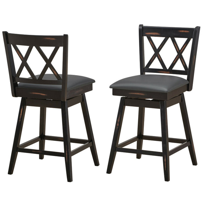 2 Pieces 25 Inch Swivel Counter Height Barstool Set with Rubber Wood Legs