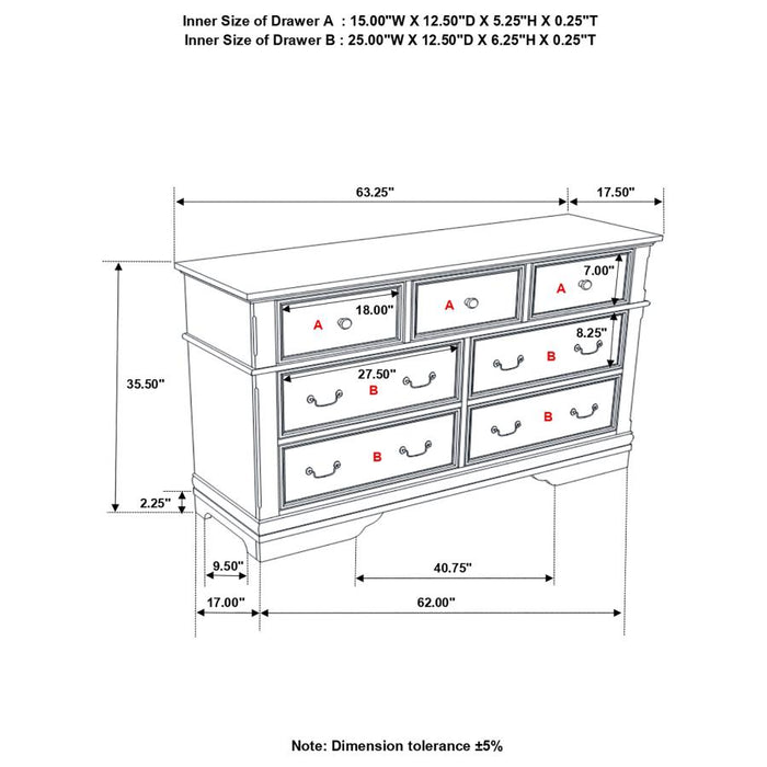 Cambridge 7-drawer Rectangular Dresser Cappuccino