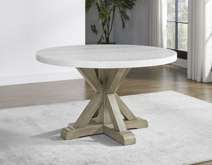 Carena 52-inch Round White Marble Dining Set