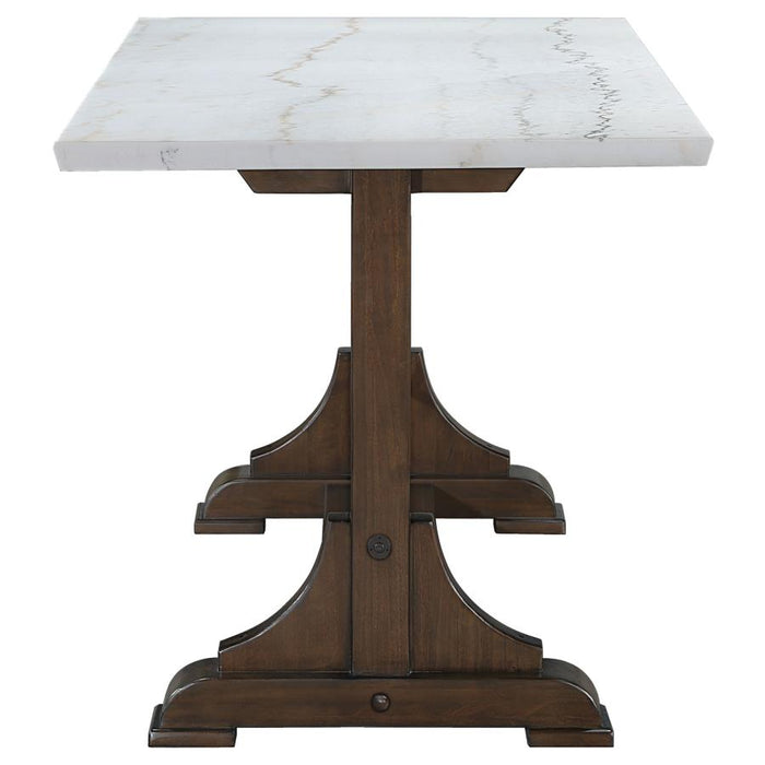 Aldrich Counter Height Trestle Base Dining Table with Genuine White Marble Top Dark Brown