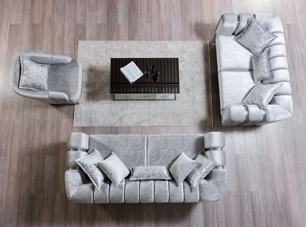 Santana Silver Velvet Sofa & Loveseat