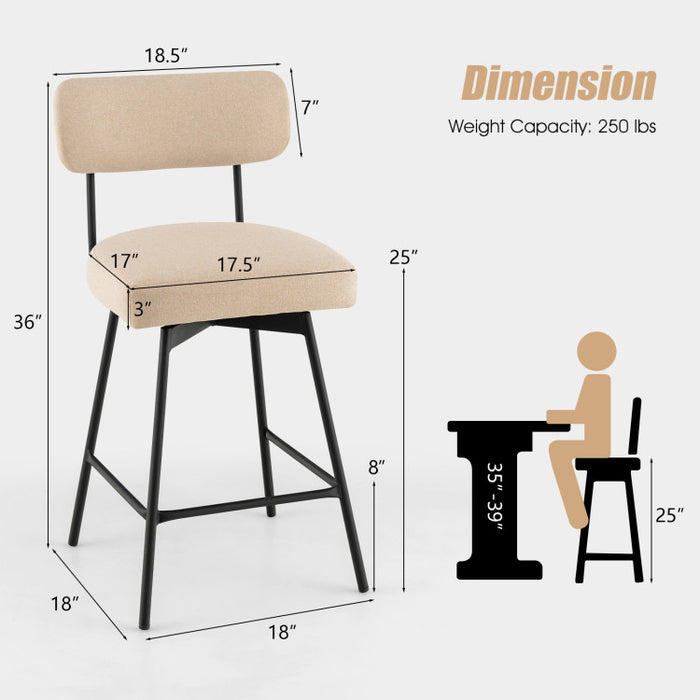 25 Inch 2 Pieces Modern Upholstered Bar Stools with Back and Footrests