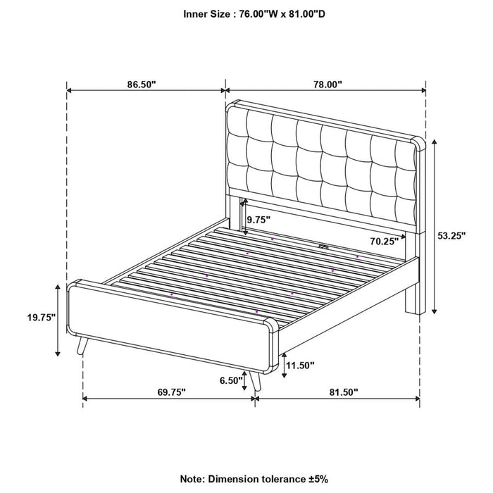 Robyn Bed with Upholstered Headboard Dark Walnut